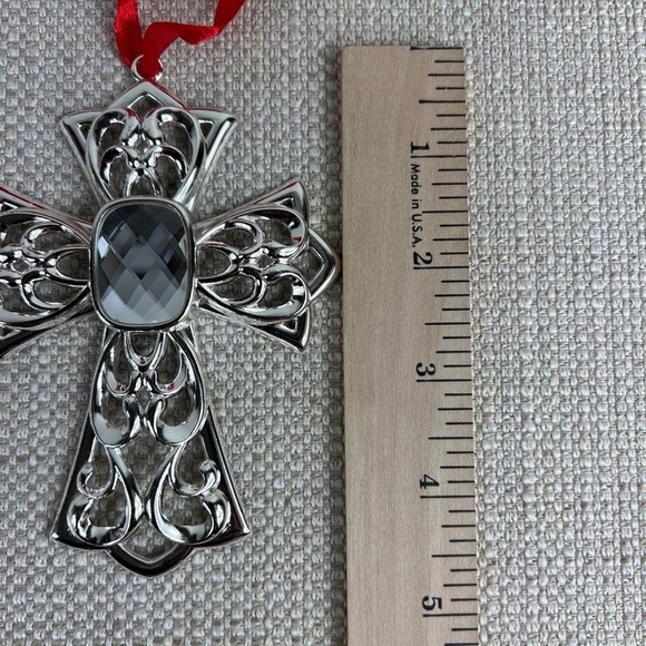 Lenox Bejeweled Ornaments Silverplate Clear Stone Cross Set of 2 New In Box - Picture 7 of 10